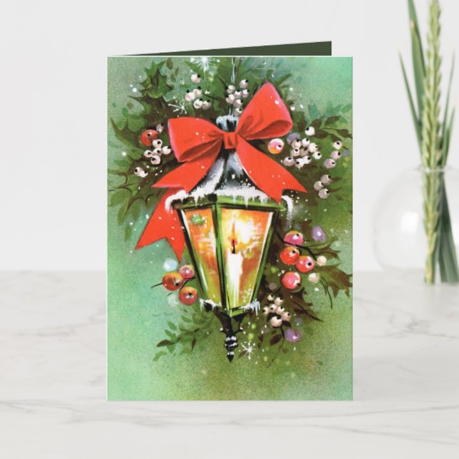 Vintage retro Christmas lamp customizable card (Front)