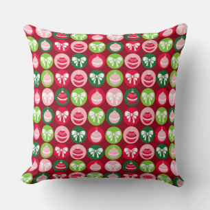 vintage Retro Christmas Ornaments and Bows Cushion