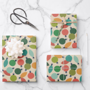 Vintage Retro Christmas Ornaments and Lights  Wrapping Paper Sheet