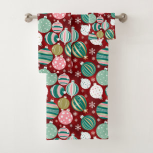 Vintage Retro Christmas Ornaments and Snowflakes Bath Towel Set