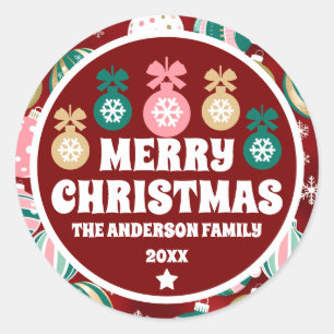 Vintage Retro Christmas Ornaments and Snowflakes Classic Round Sticker
