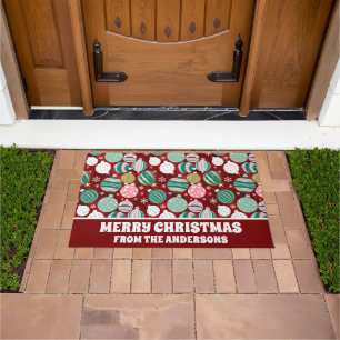 Vintage Retro Christmas Ornaments and Snowflakes  Doormat