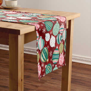 Vintage Retro Christmas Ornaments and Snowflakes  Short Table Runner