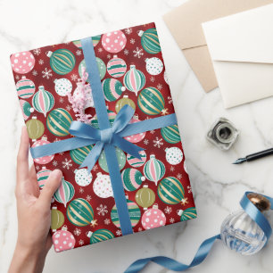 Vintage Retro Christmas Ornaments and Snowflakes Wrapping Paper