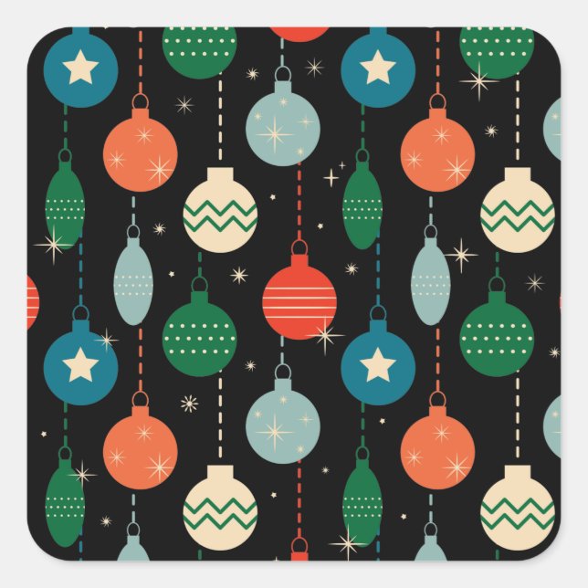 Vintage Retro Christmas Ornaments Pattern    Square Sticker (Front)