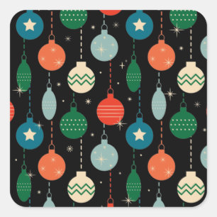 Vintage Retro Christmas Ornaments Pattern    Square Sticker