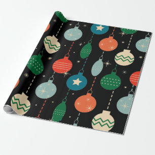 Vintage Retro Christmas Ornaments Pattern Wrapping Paper