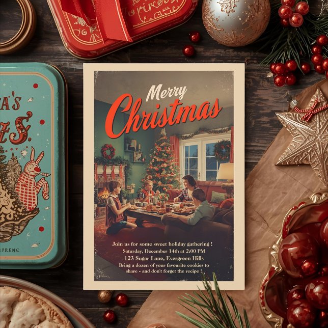 Vintage Retro Christmas Party Invitation (Creator Uploaded)
