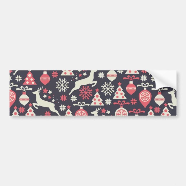 Vintage Retro Christmas Pattern Holiday Bumper Sticker (Front)