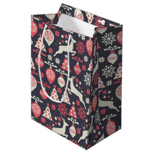 Vintage Retro Christmas Pattern Holiday Medium Gift Bag
