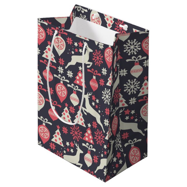 Vintage Retro Christmas Pattern Holiday Medium Gift Bag (Front Angled)