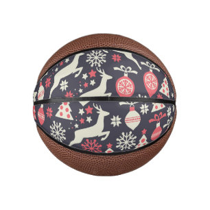 Vintage Retro Christmas Pattern Holiday Mini Basketball