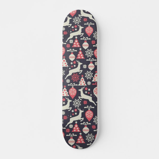 Vintage Retro Christmas Pattern Holiday Skateboard (Front)
