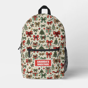 Vintage Retro Christmas Polka Dots Bows Pattern Printed Backpack