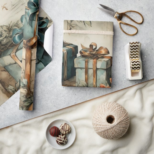 Vintage Retro Christmas Presents Pattern  Wrapping Paper (Crafts)