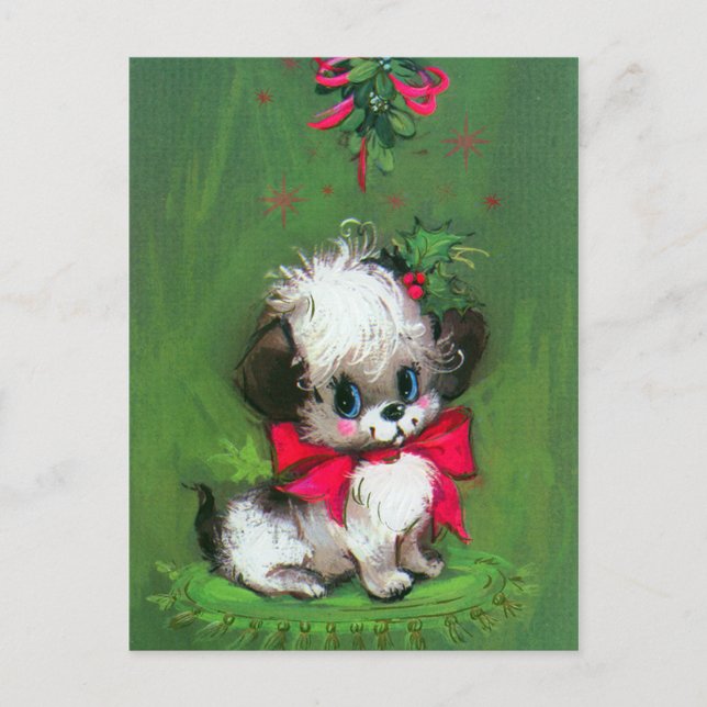 Vintage retro Christmas puppy Holiday postcard (Front)