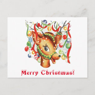 Vintage Retro Christmas Reindeer Confetti Holiday Postcard