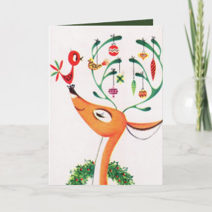 Vintage Retro Christmas reindeer Holiday add text Card