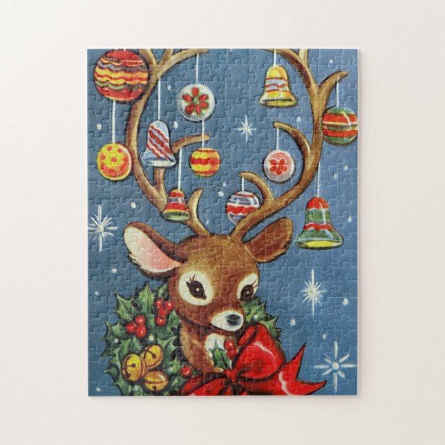 Vintage retro Christmas reindeer Holiday puzzle (Vertical)