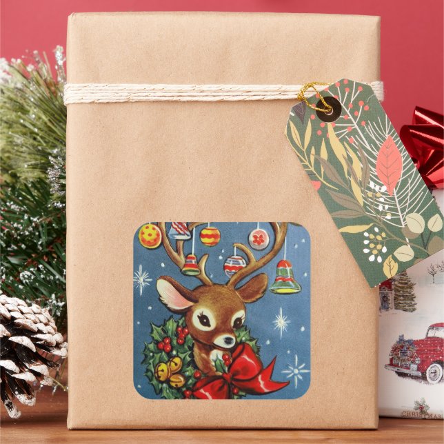 Vintage retro Christmas reindeer Holiday sticker (Holiday)