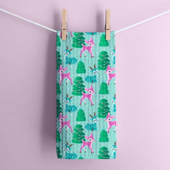 Vintage Retro Christmas Reindeer on Aqua Tea Towel (Creator Uploaded)