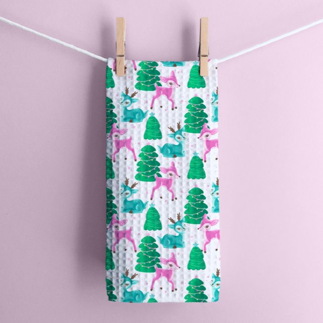 Vintage Retro Christmas Reindeer on White Tea Towel (Creator Uploaded)