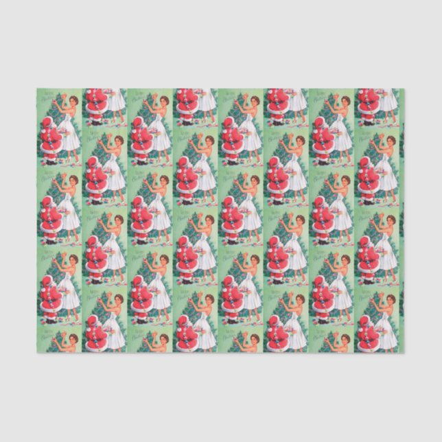 Vintage retro Christmas Santa and lady tissue Paper (Front)