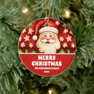Vintage Retro Christmas Santa Claus and Bows Ceramic Tree Decoration