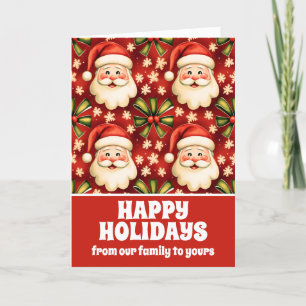 Vintage Retro Christmas Santa Claus and Bows Holiday Card