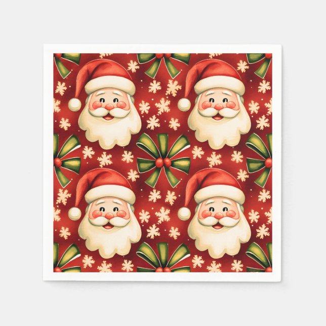 Vintage Retro Christmas Santa Claus and Bows Napkin (Front)