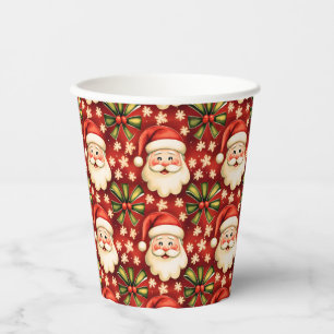 Vintage Retro Christmas Santa Claus and Bows Paper Cups