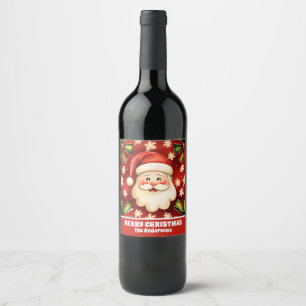 Vintage Retro Christmas Santa Claus and Bows Wine Label