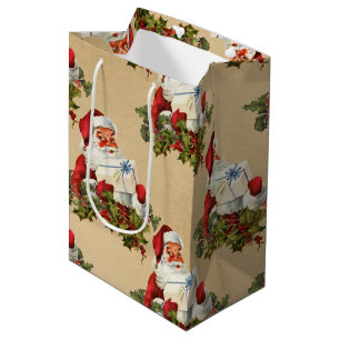 Vintage Retro Christmas Santa Claus Pattern  Medium Gift Bag