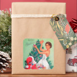 Vintage retro Christmas Santa Lady sticker<br><div class="desc">design by www.etsy.com/Shop/VanityFlairDesign</div>