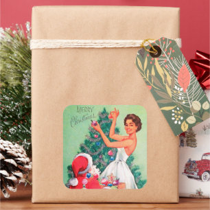 Vintage retro Christmas Santa Lady sticker