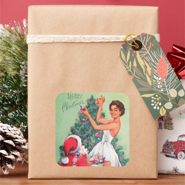 Vintage retro Christmas Santa Lady sticker (Holiday)