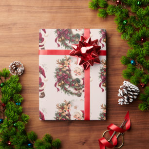 Vintage Retro Christmas Santa & Reindeer Wra Wrapping Paper