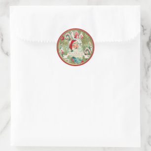 Vintage Retro Christmas Santa Stockings Classic Round Sticker