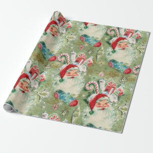 Vintage Retro Christmas Santa Stockings Wrapping Paper