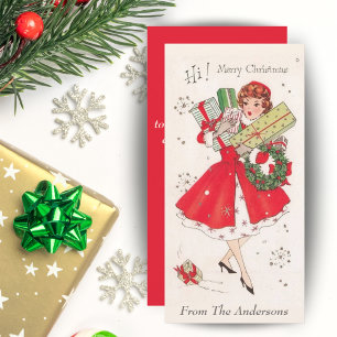 Vintage Retro Christmas Shopping Girl Custom Holiday Card