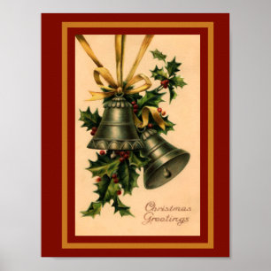 Vintage Retro Christmas Silver Bells Poster