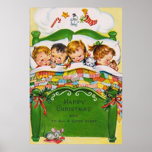 Vintage retro Christmas sleeping kids poster (Front)