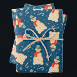 Vintage Retro Christmas Snowman and Candy Cane Wrapping Paper Sheet<br><div class="desc">Christmas snowman</div>