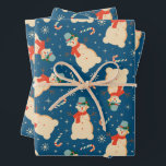 Vintage Retro Christmas Snowman and Candy Cane Wrapping Paper Sheet<br><div class="desc">Christmas snowman</div>