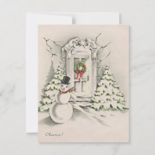 Vintage Retro Christmas Snowman Cheerio Holiday Card