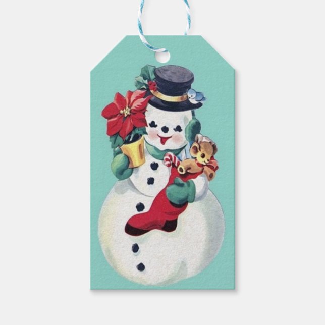 VINTAGE RETRO CHRISTMAS SNOWMAN  GIFT TAGS (Front)