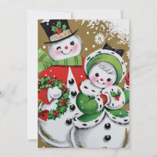Vintage Retro Christmas Snowman Holiday Card
