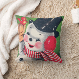Vintage retro Christmas snowman home decor pillow