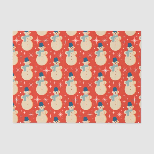 Vintage Retro Christmas Snowman Red   Tissue Paper (Front)