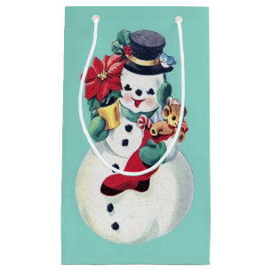VINTAGE RETRO CHRISTMAS SNOWMAN  SMALL GIFT BAG